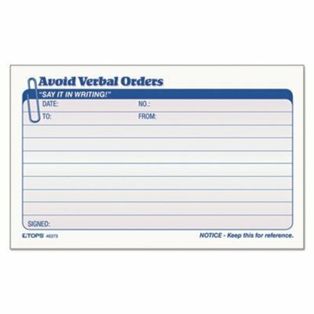 TOPS PRODUCTS TOPS, Avoid Verbal Orders Manifold Book, 6 1/4 X 4 1/4, 2-Part Carbonless, 50PK 46373